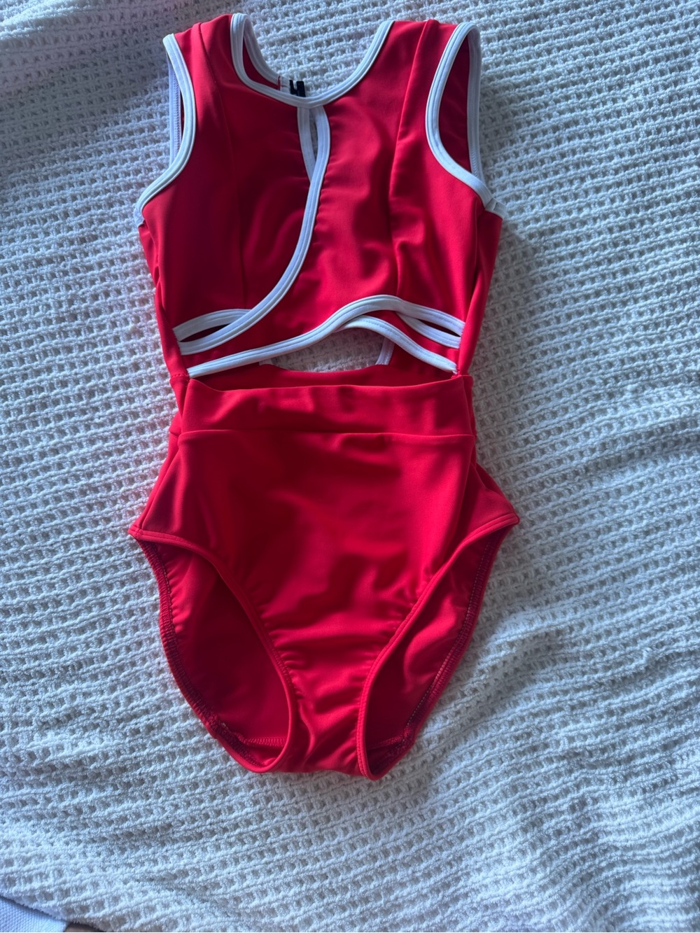 5 Five Dancewear Red & White Cutout Leotard YXL Youth XL Dance